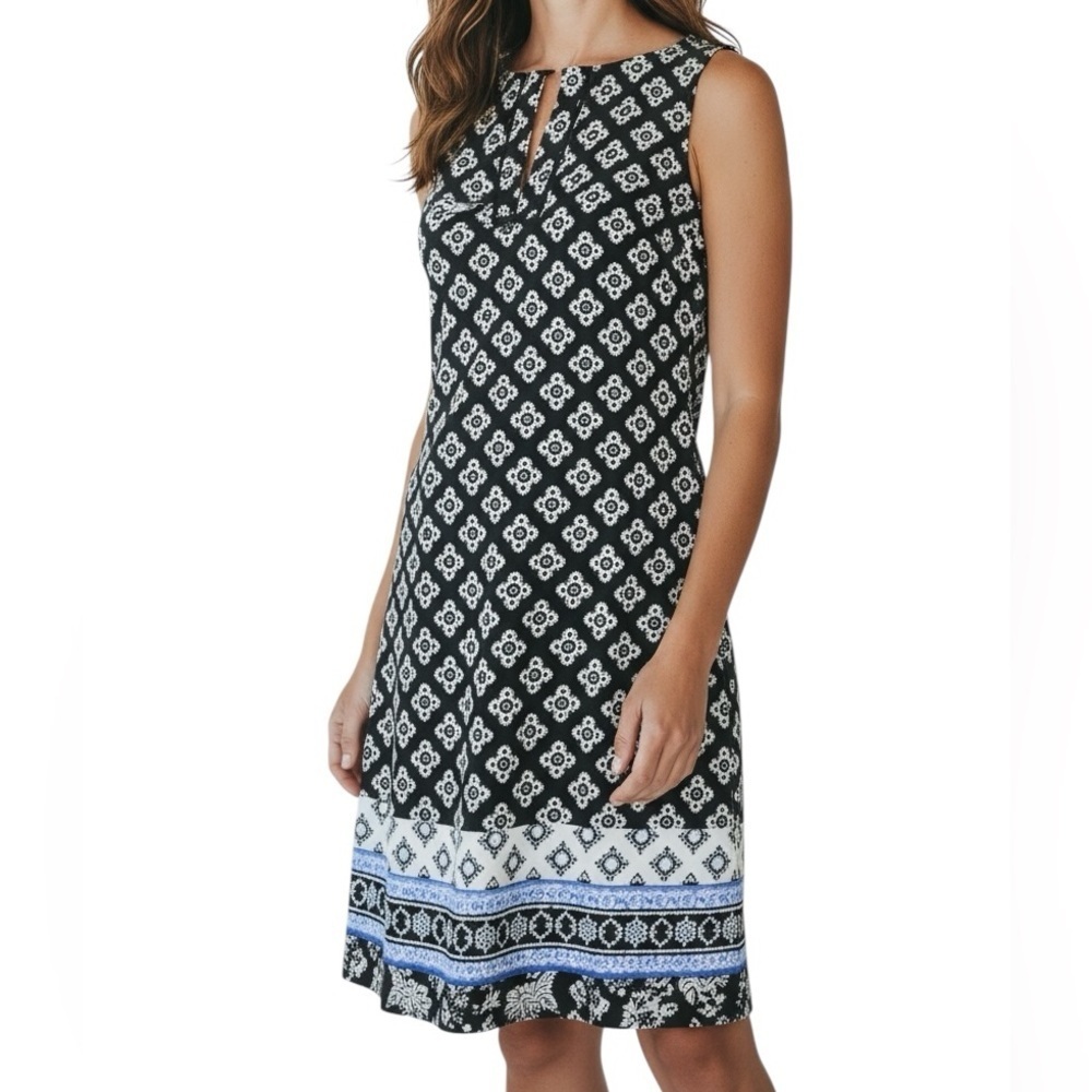 NWT WHBM Black Geo Print Sleeveless Above The Knee Dress Size Small